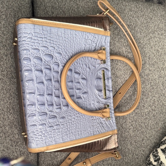 Brahmin Gray and Tan Croc-Embossed Satchel - Picture 14 of 14